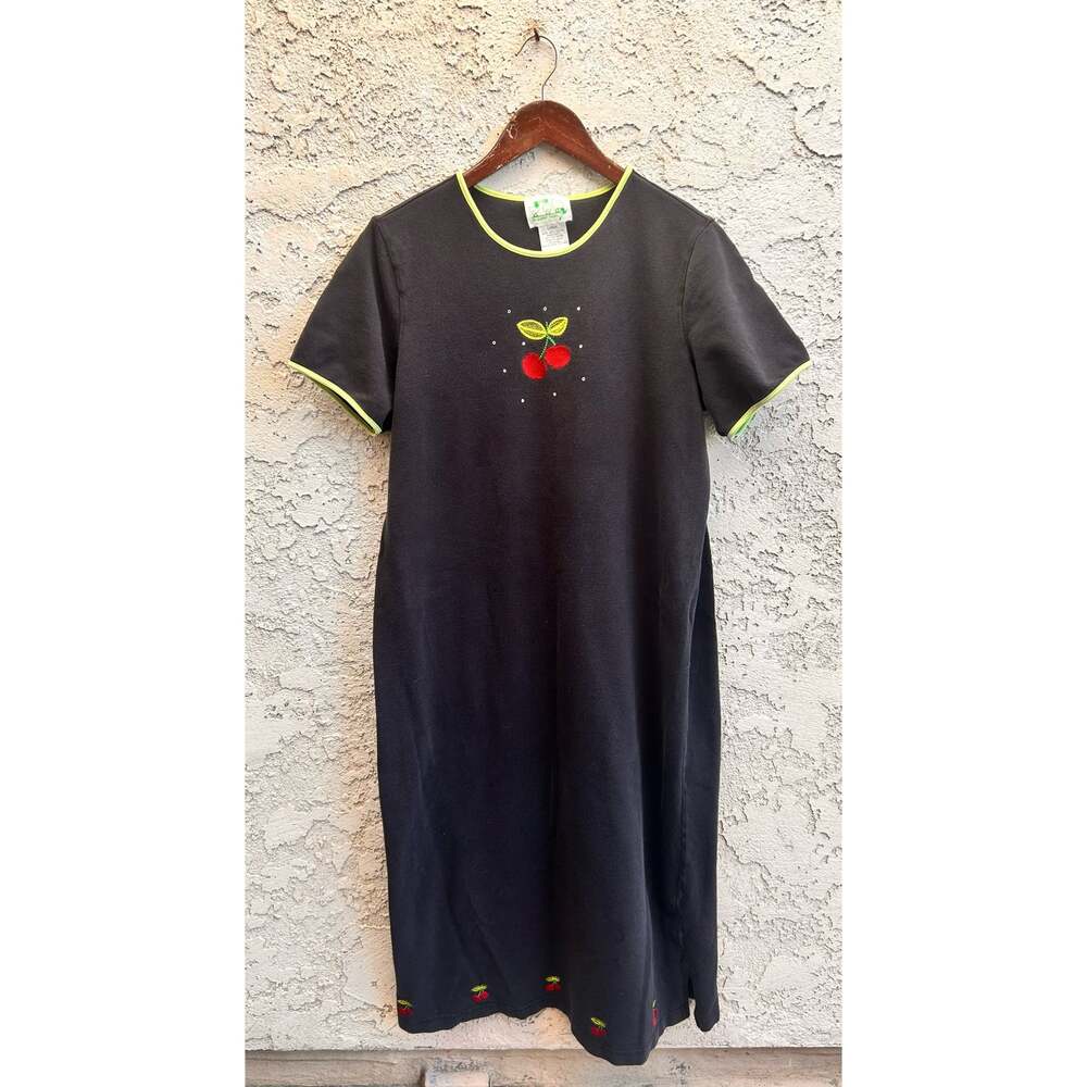 Vintage The Quacker Factory Embroidered Cherry Maxi Dress Size L